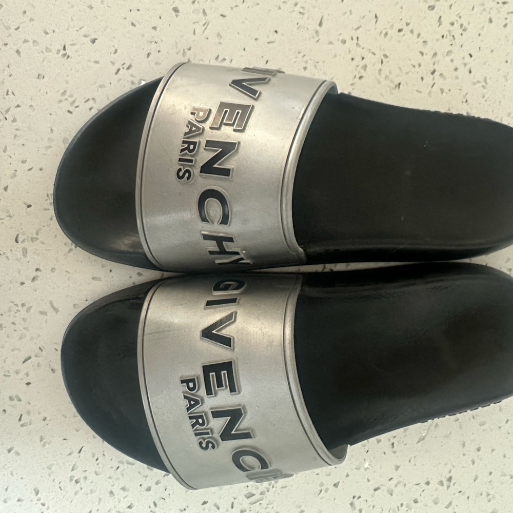 Givenchy Metallic Silver and Black Slides